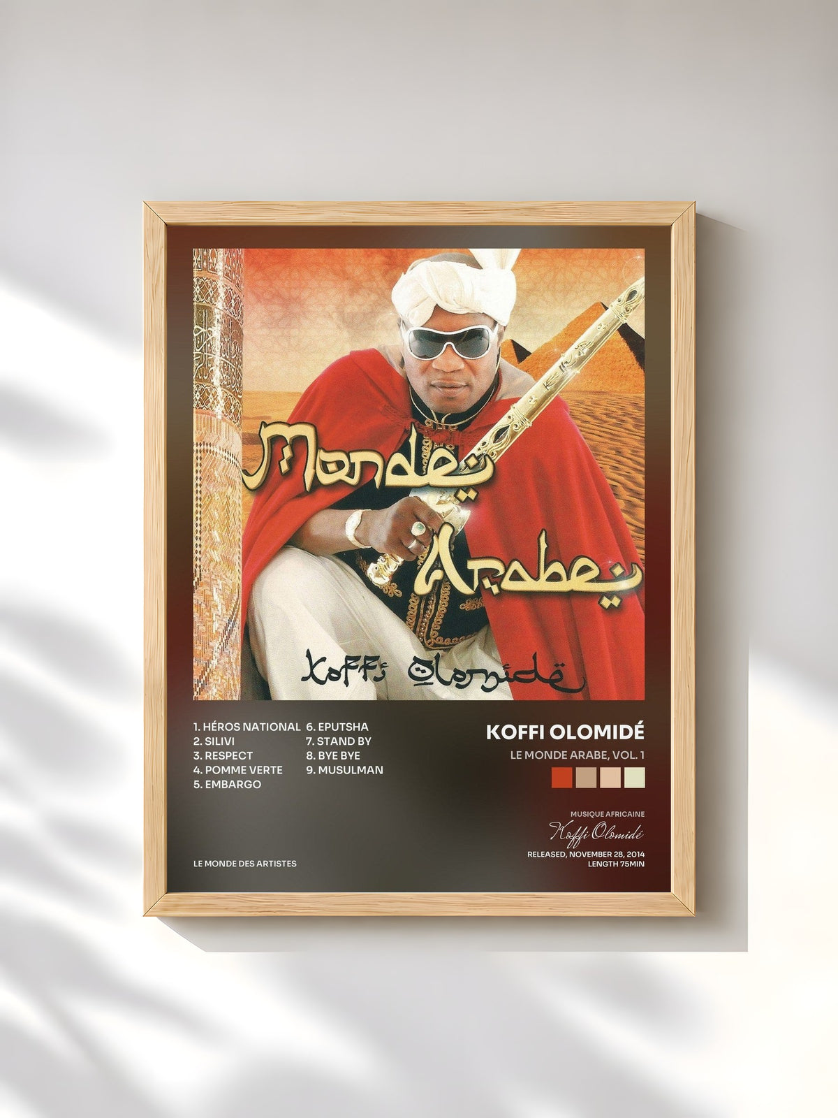 #bois Tableau de l'album Le monde arabe, vol. 1 de Koffi Olomidé, cadre en bois brut, imprimé et encadré en France