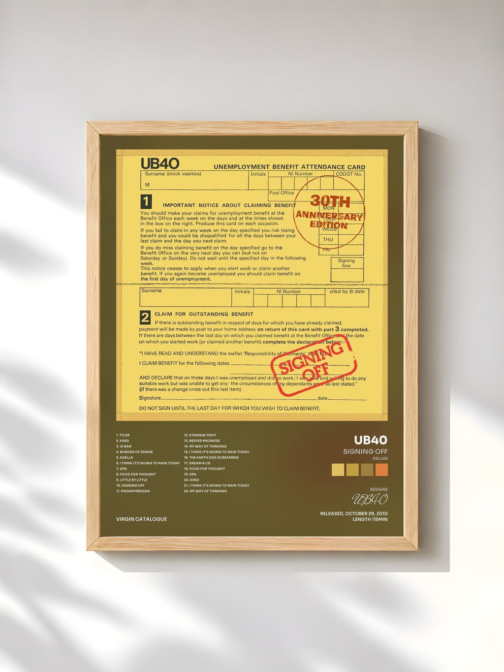 #bois Tableau de l'album Signing Off (Deluxe) de UB40, cadre en bois brut, imprimé et encadré en France