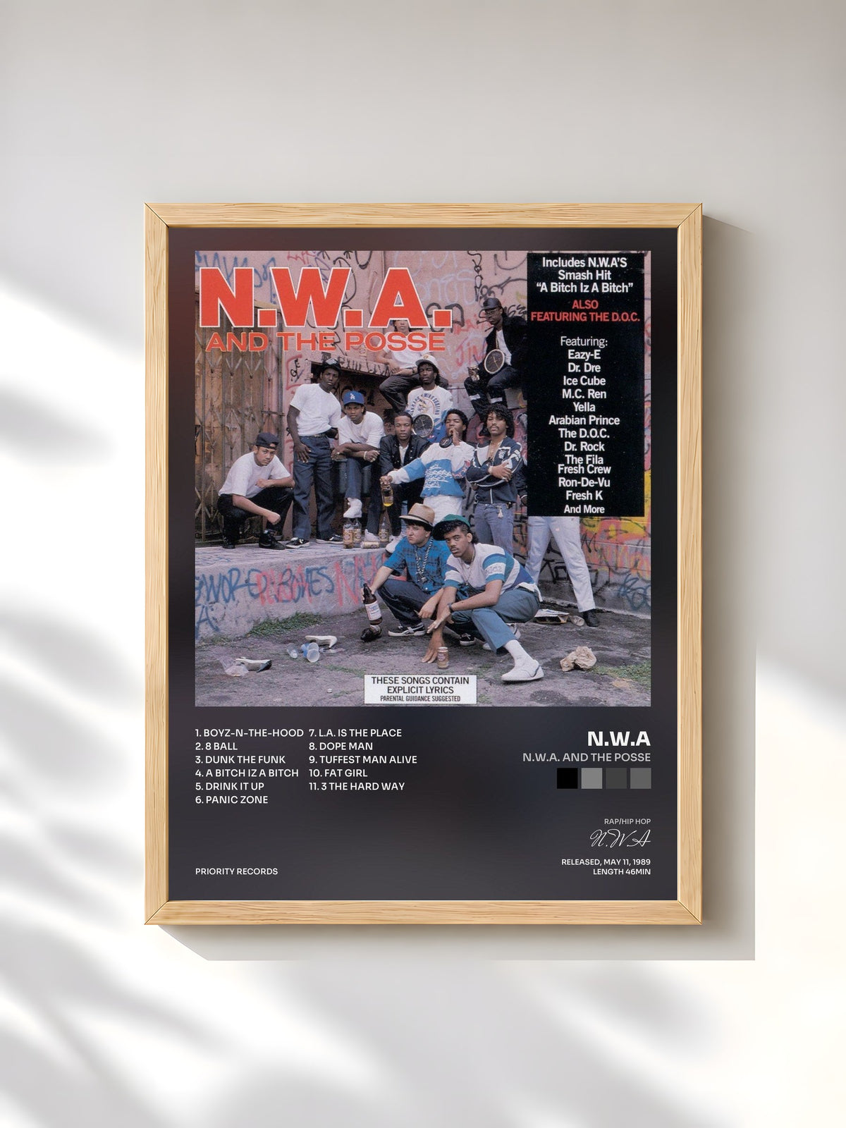 #bois Tableau de l'album N.W.A. And The Posse de N.W.A, cadre en bois brut, imprimé et encadré en France