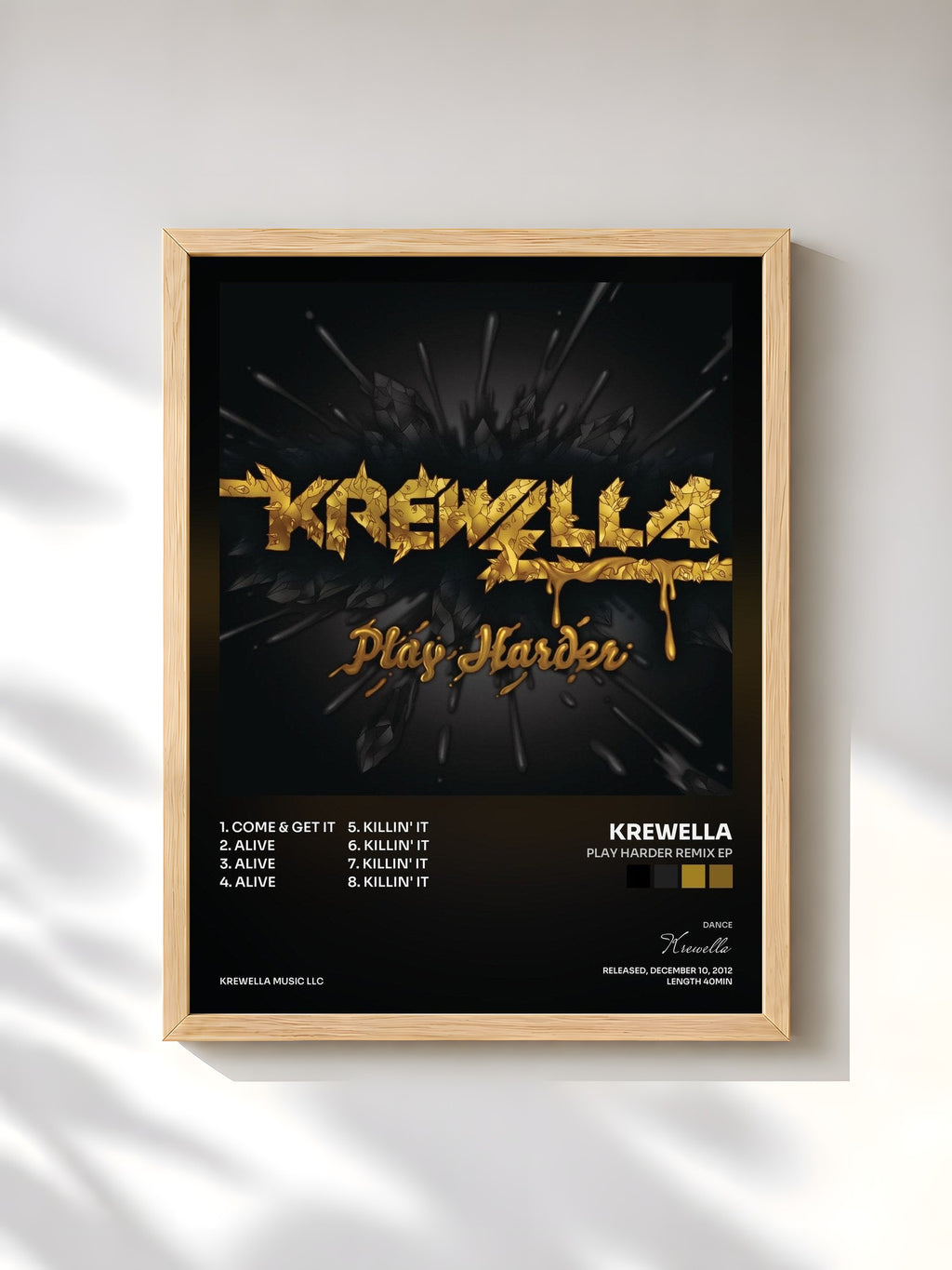 #bois Tableau de l'album PLAY HARDER REMIX EP de Krewella, cadre en bois brut, imprimé et encadré en France