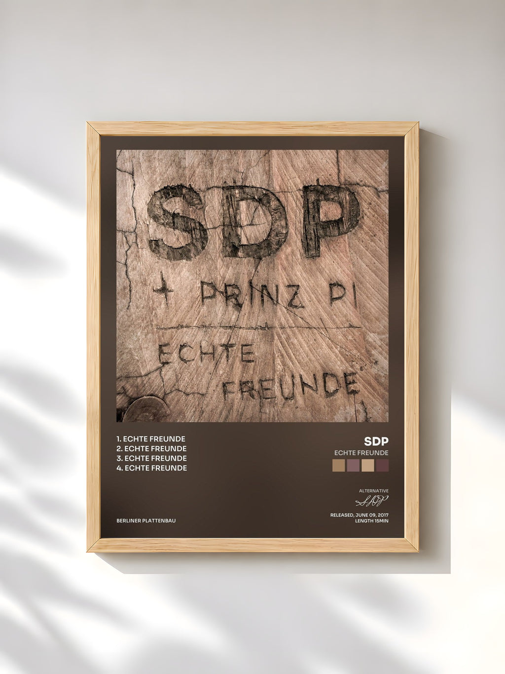 #bois Tableau de l'album Echte Freunde de SDP, cadre en bois brut, imprimé et encadré en France