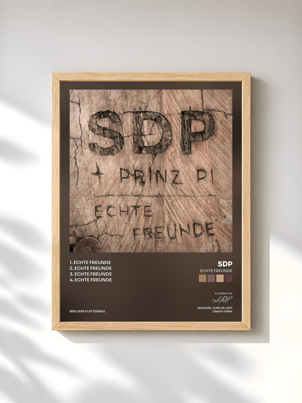 #bois Tableau de l'album Echte Freunde de SDP, cadre en bois brut, imprimé et encadré en France