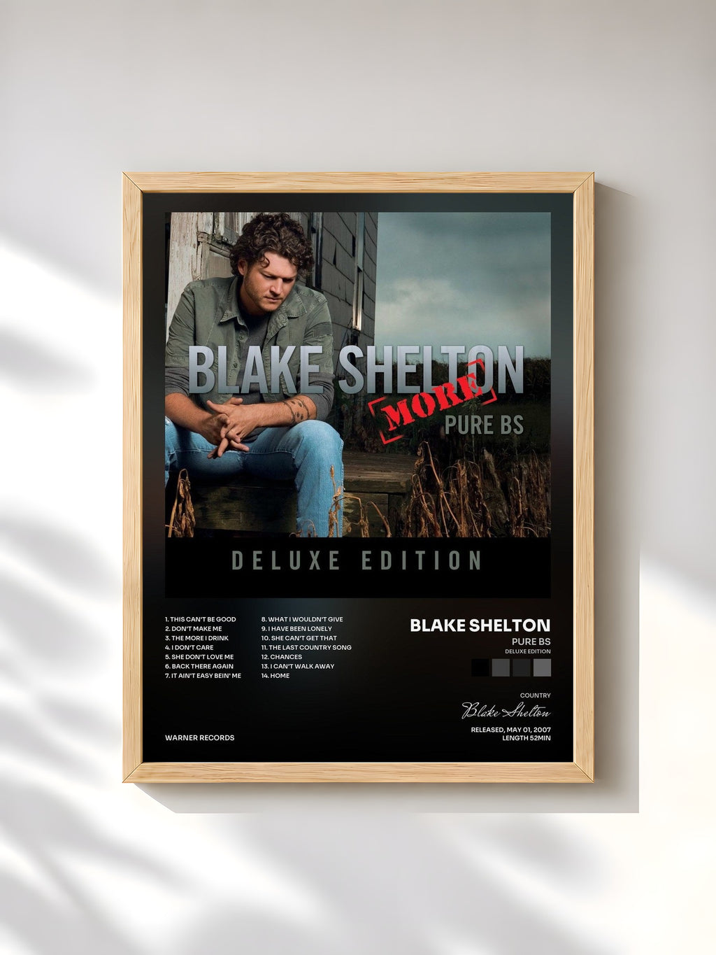 #bois Tableau de l'album Pure BS (Deluxe Edition) de Blake Shelton, cadre en bois brut, imprimé et encadré en France