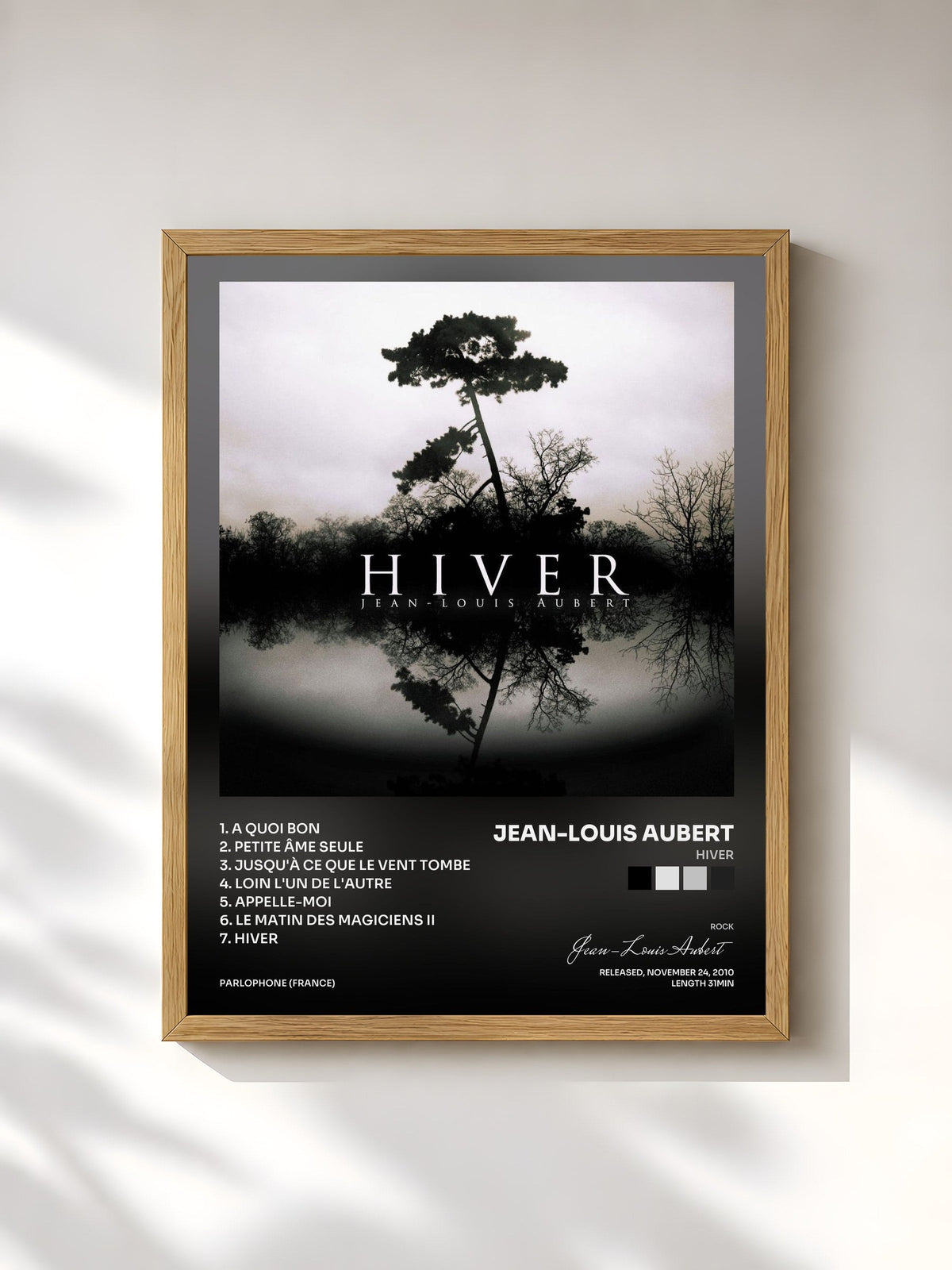 #bois Tableau de l'album Hiver de Jean-Louis Aubert, cadre en bois brut, imprimé et encadré en France