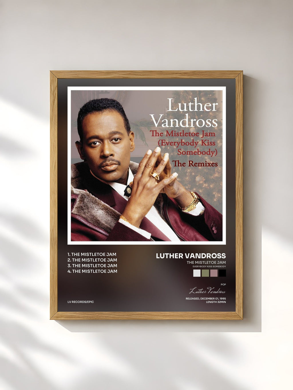 #bois Tableau de l'album The Mistletoe Jam (Everybody Kiss Somebody) - The Remixes de Luther Vandross, cadre en bois brut, imprimé et encadré en France