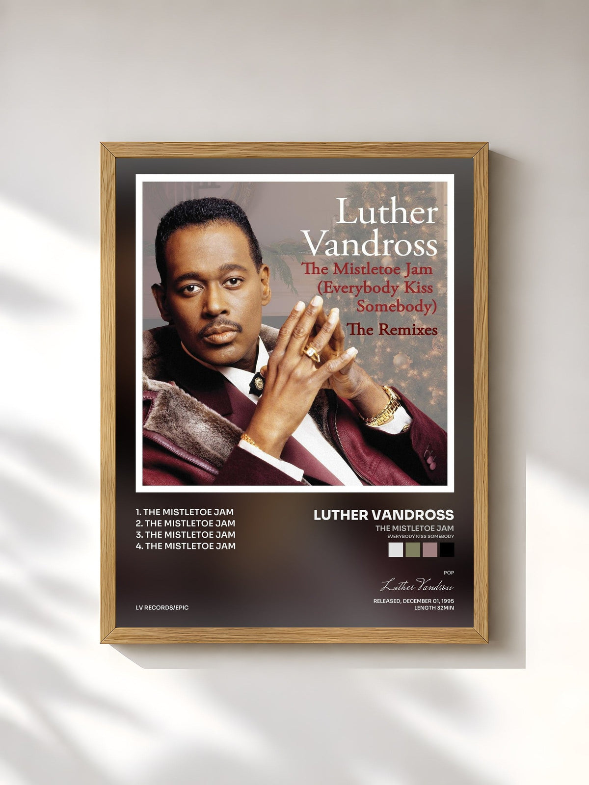 #bois Tableau de l'album The Mistletoe Jam (Everybody Kiss Somebody) - The Remixes de Luther Vandross, cadre en bois brut, imprimé et encadré en France