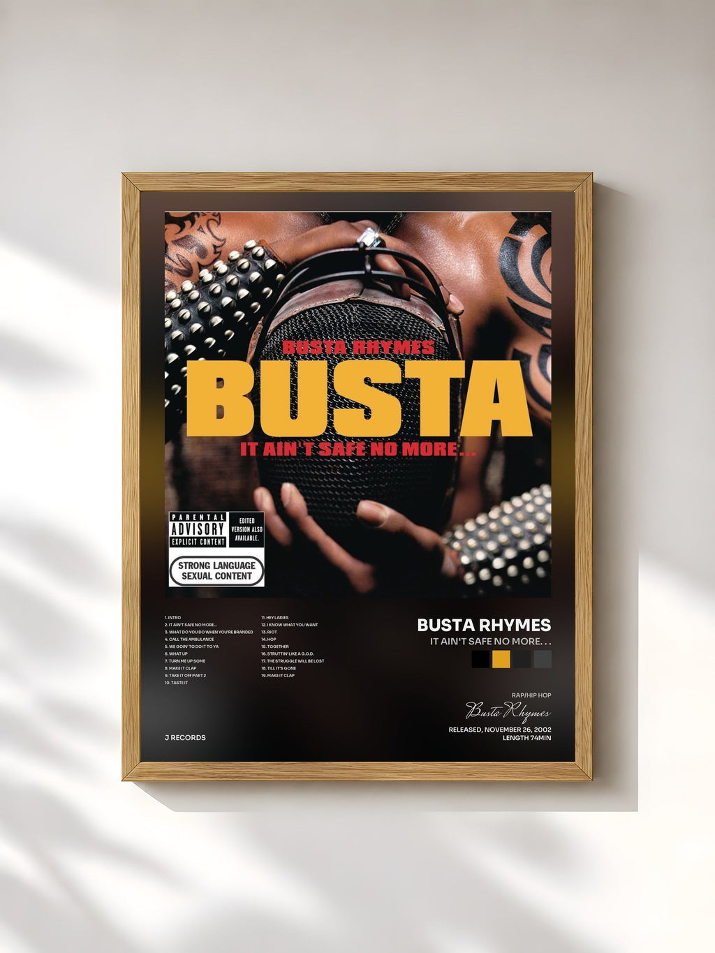 #bois Tableau de l'album It Ain't Safe No More. . . de Busta Rhymes, cadre en bois brut, imprimé et encadré en France