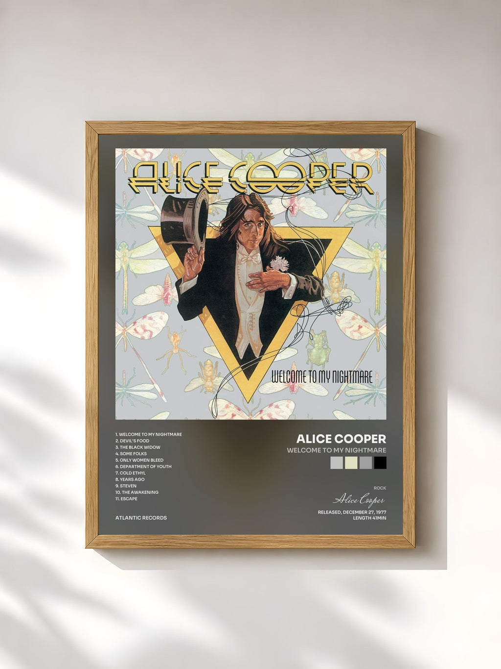 #bois Tableau de l'album Welcome to My Nightmare de Alice Cooper, cadre en bois brut, imprimé et encadré en France