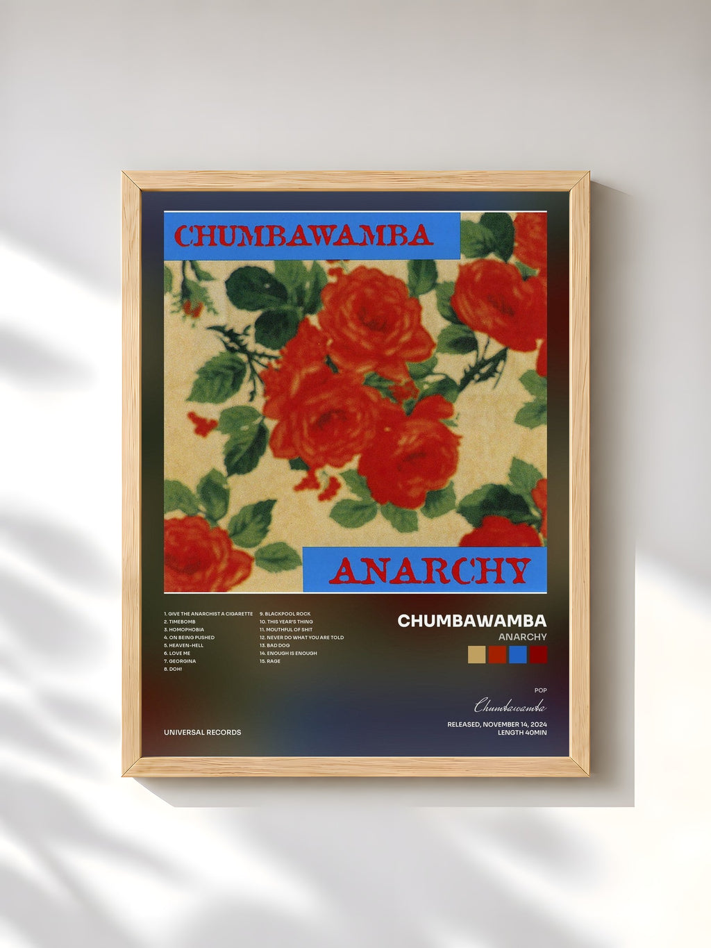#bois Tableau de l'album Anarchy de Chumbawamba, cadre en bois brut, imprimé et encadré en France