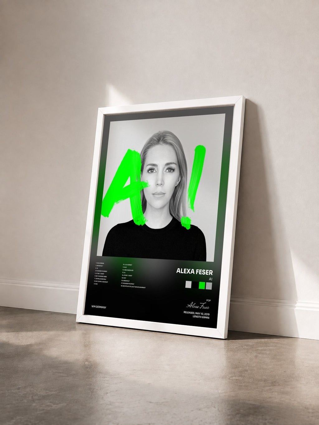 #blanc Tableau de l'album A! de Alexa Feser vu de trois quarts, cadre blanc