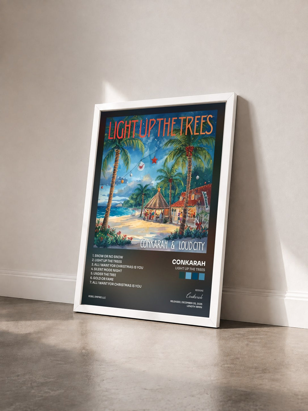 #blanc Tableau de l'album Light up the Trees de Conkarah vu de trois quarts, cadre blanc