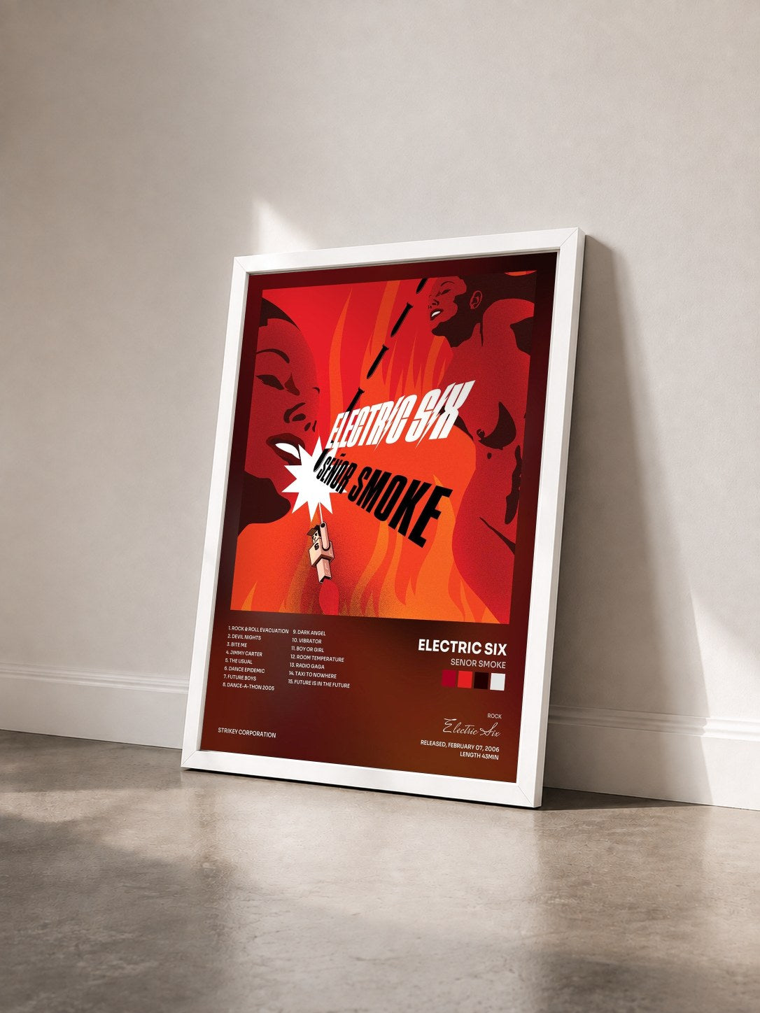 #blanc Tableau de l'album Senor Smoke de Electric Six vu de trois quarts, cadre blanc