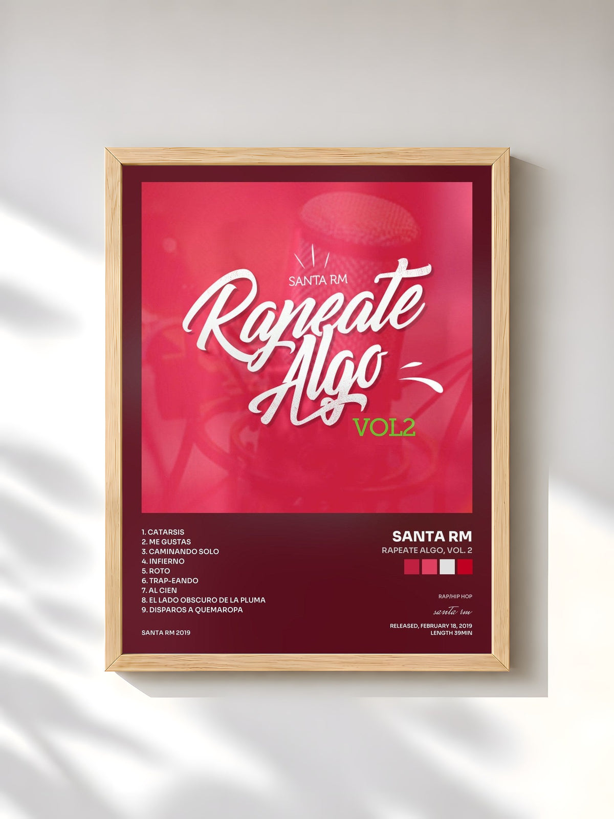 #bois Tableau de l'album Rapeate Algo, vol. 2 de santa rm, cadre en bois brut, imprimé et encadré en France