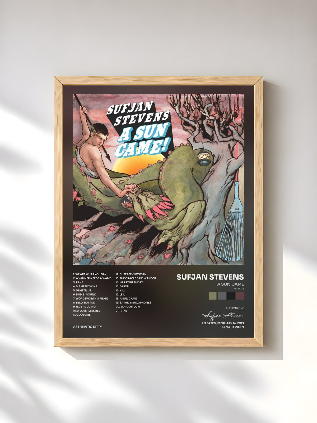 #bois Tableau de l'album A Sun Came (reissue) de Sufjan Stevens, cadre en bois brut, imprimé et encadré en France