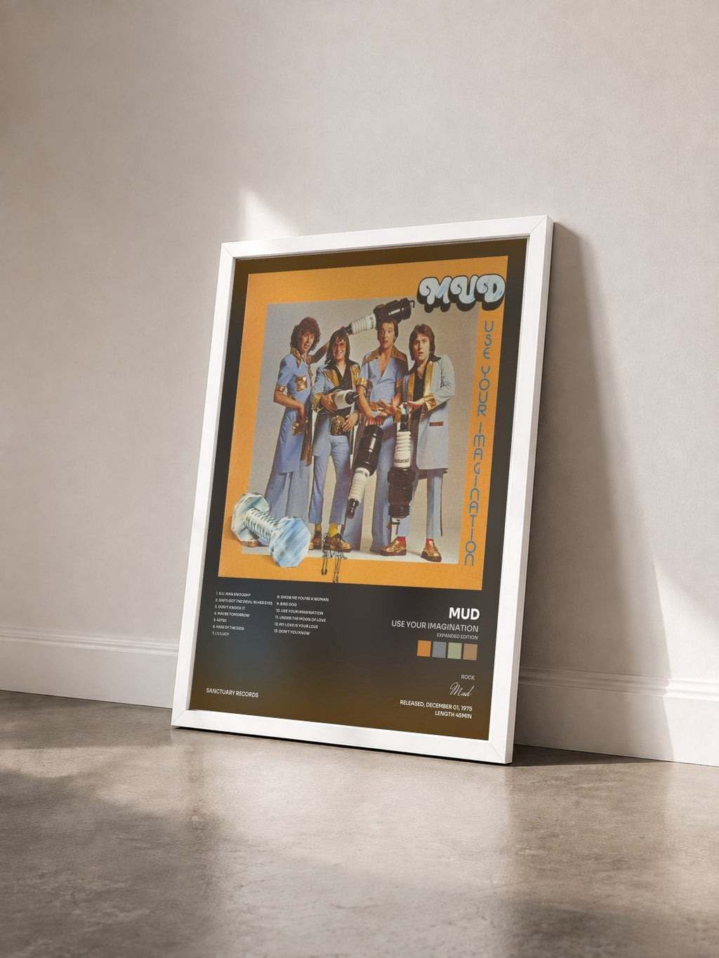 #blanc Tableau de l'album Use Your Imagination (Expanded Edition) de Mud vu de trois quarts, cadre blanc