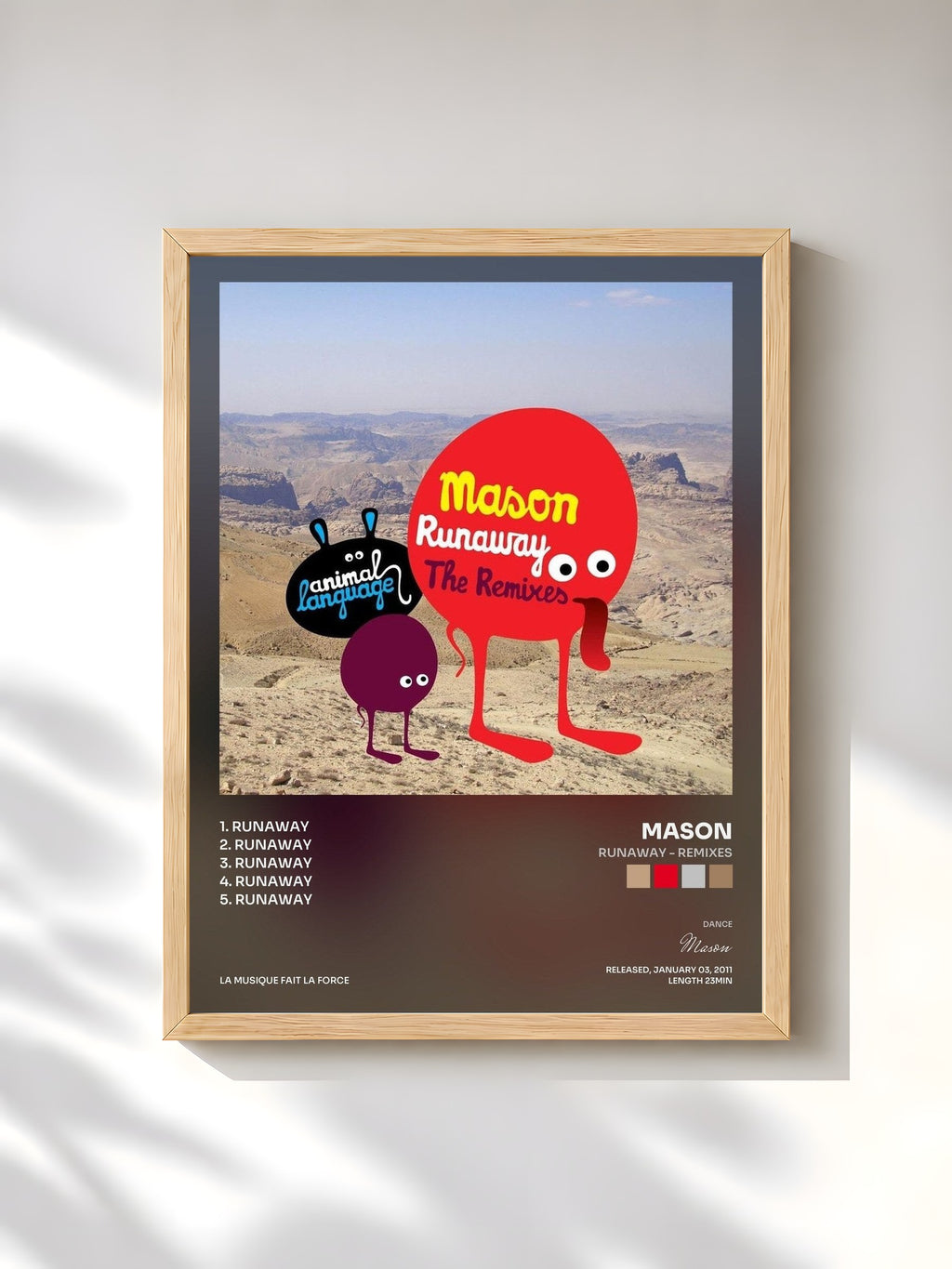 #bois Tableau de l'album Runaway - Remixes de Mason, cadre en bois brut, imprimé et encadré en France