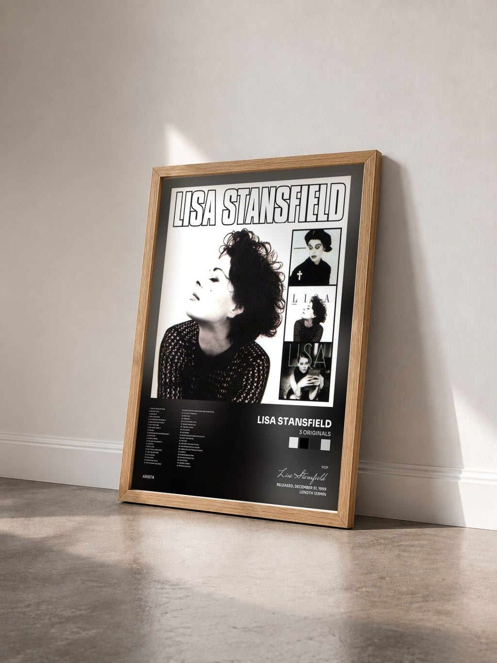 #bois Tableau de l'album 3 Originals de Lisa Stansfield vu de trois quarts, cadre en bois brut