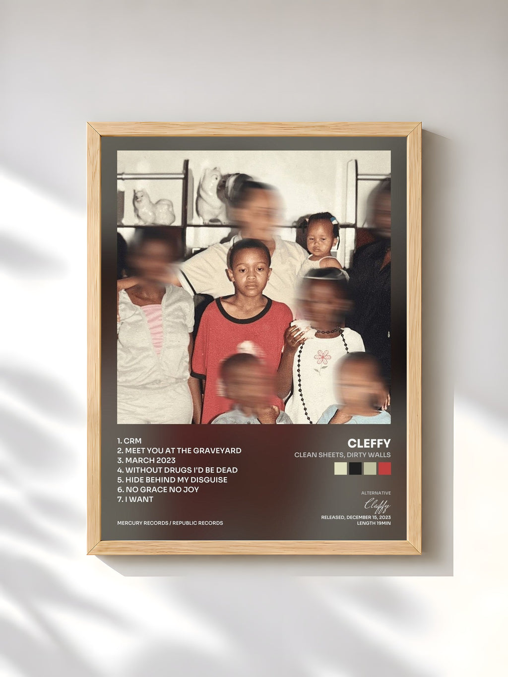 #bois Tableau de l'album Clean Sheets, dirty walls de Cleffy, cadre en bois brut, imprimé et encadré en France