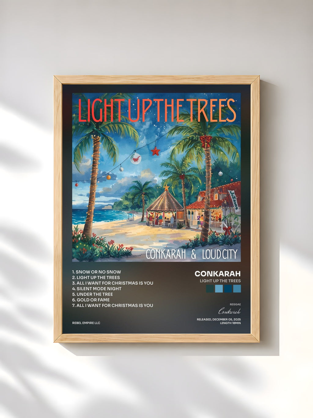 #bois Tableau de l'album Light up the Trees de Conkarah, cadre en bois brut, imprimé et encadré en France