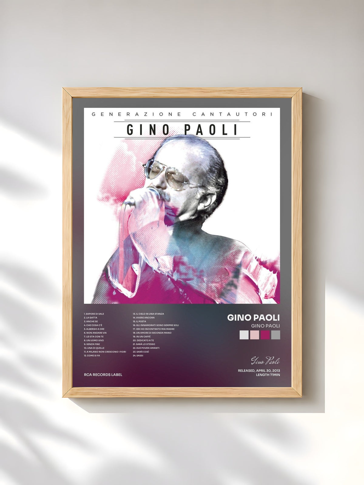 #bois Tableau de l'album Gino Paoli de Gino Paoli, cadre en bois brut, imprimé et encadré en France