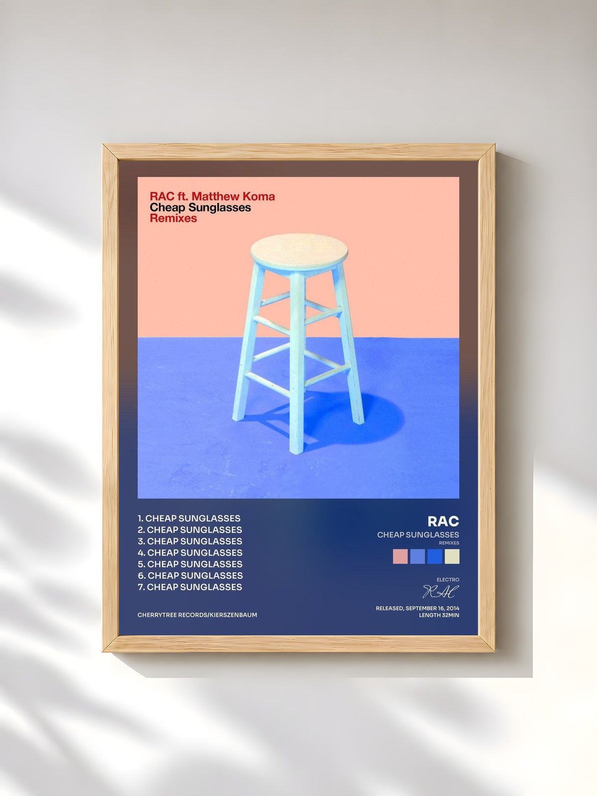 #bois Tableau de l'album Cheap Sunglasses (Remixes) de RAC, cadre en bois brut, imprimé et encadré en France