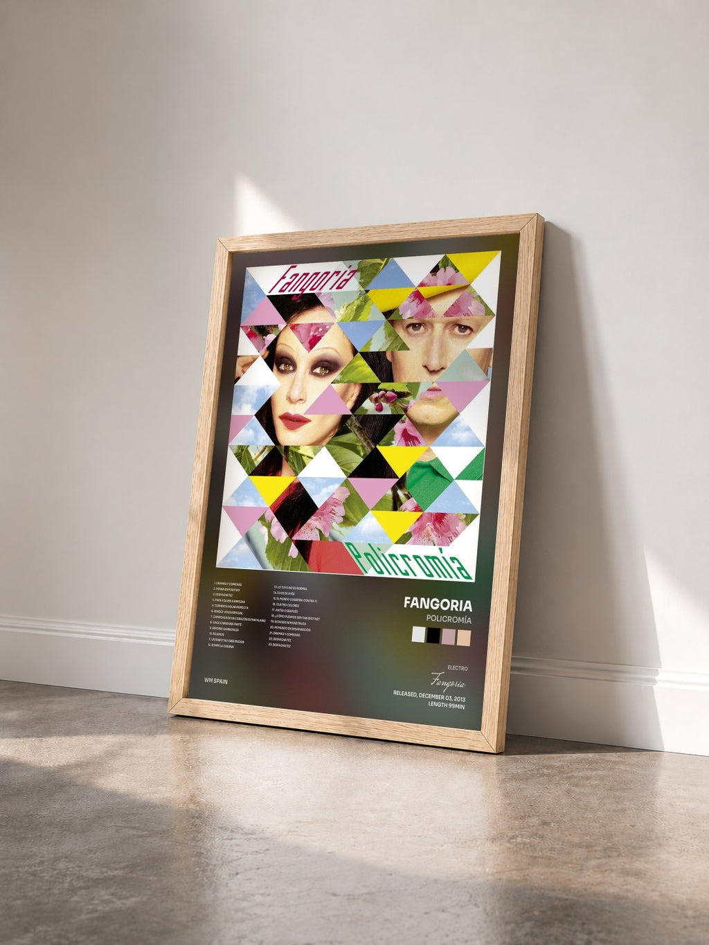 #bois Tableau de l'album Policromía de Fangoria vu de trois quarts, cadre en bois brut