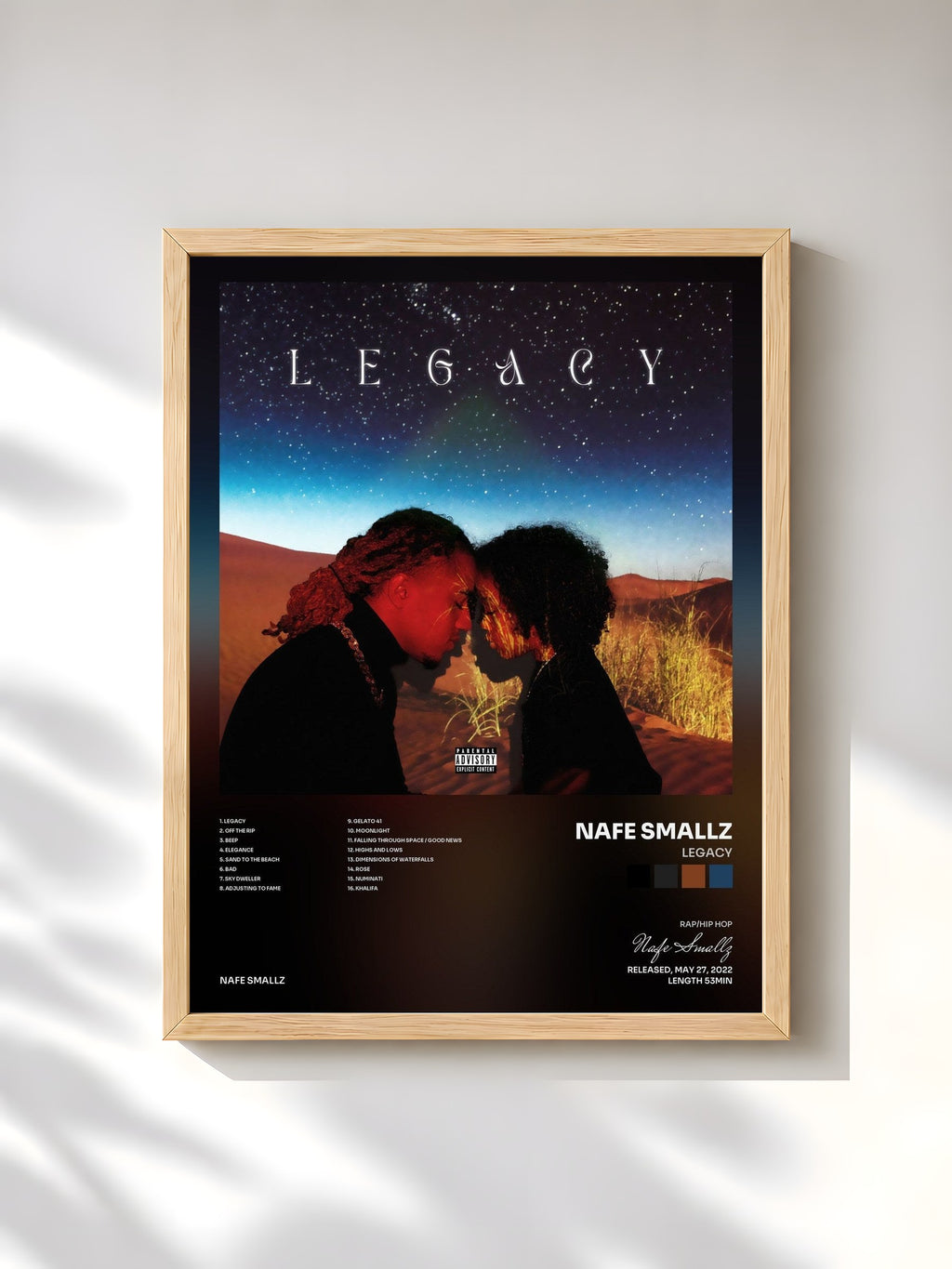 #bois Tableau de l'album Legacy de Nafe Smallz, cadre en bois brut, imprimé et encadré en France