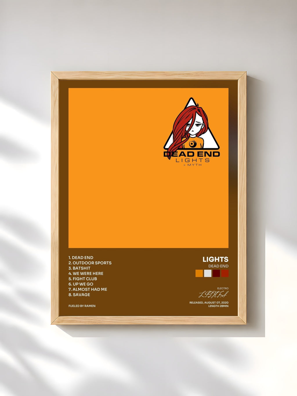 #bois Tableau de l'album Dead End de LIGHTS, cadre en bois brut, imprimé et encadré en France