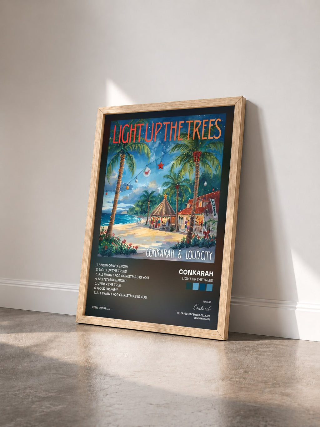 #bois Tableau de l'album Light up the Trees de Conkarah vu de trois quarts, cadre en bois brut