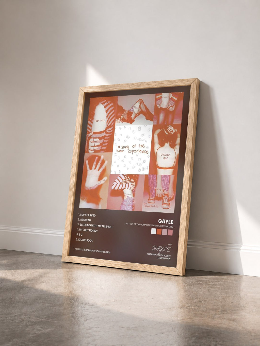 #bois Tableau de l'album a study of the human experience volume one de GAYLE vu de trois quarts, cadre en bois brut