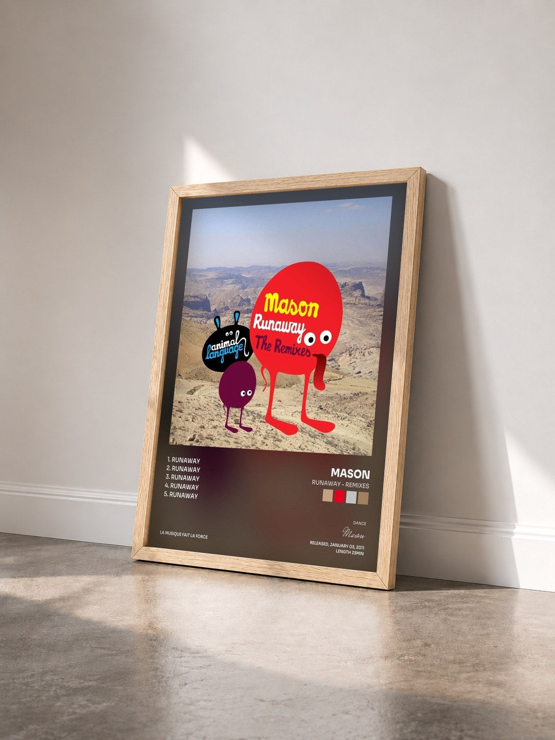 #bois Tableau de l'album Runaway - Remixes de Mason vu de trois quarts, cadre en bois brut