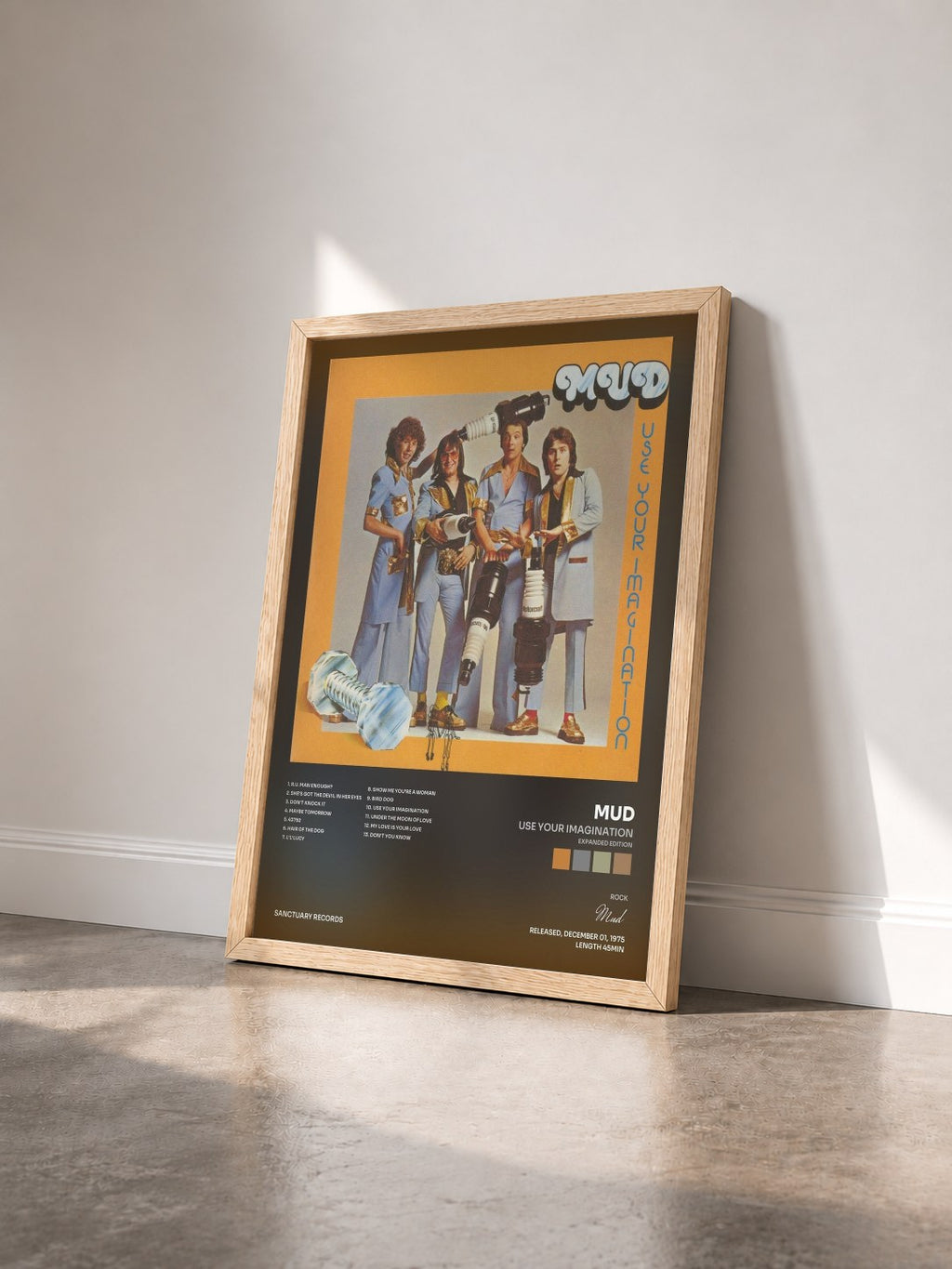 #bois Tableau de l'album Use Your Imagination (Expanded Edition) de Mud vu de trois quarts, cadre en bois brut