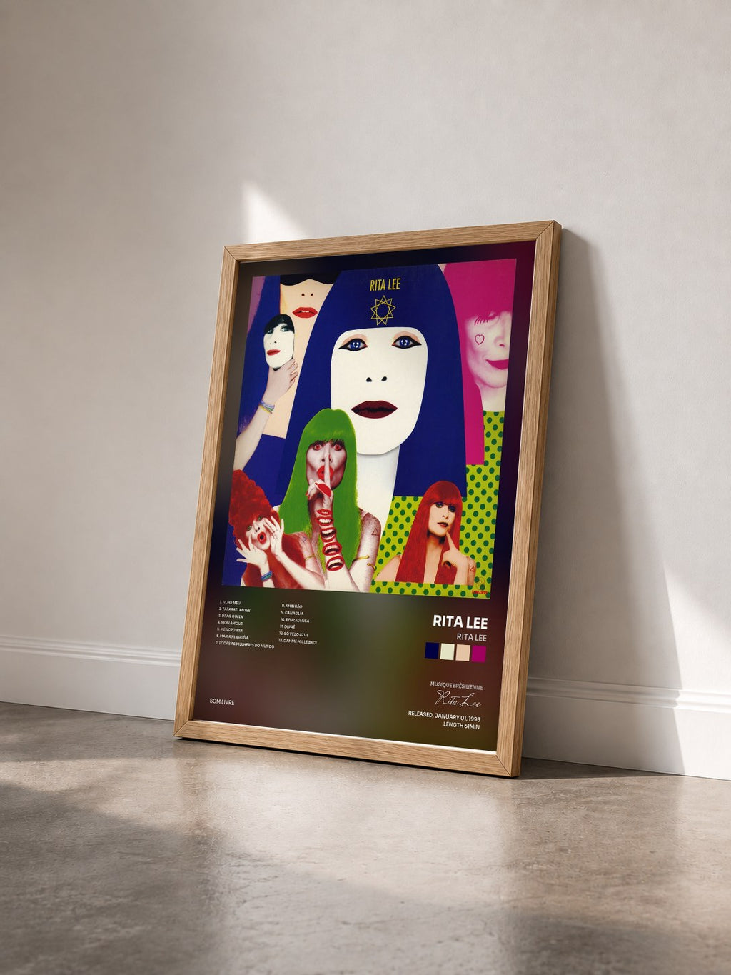 #bois Tableau de l'album Rita Lee de Rita Lee vu de trois quarts, cadre en bois brut