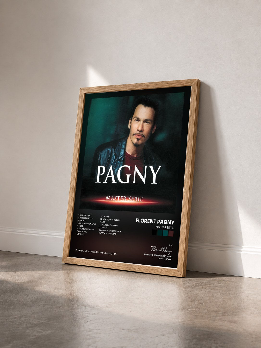 #bois Tableau de l'album Master Serie de Florent Pagny vu de trois quarts, cadre en bois brut