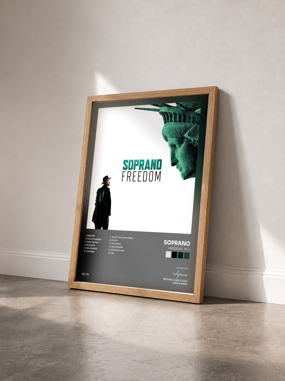 #bois Tableau de l'album Freedom - Pt. I de Soprano vu de trois quarts, cadre en bois brut