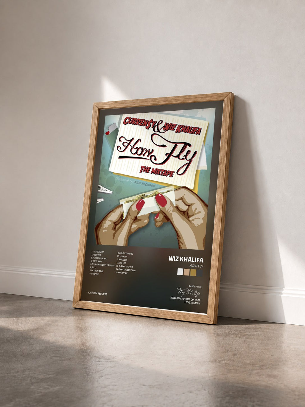 #bois Tableau de l'album How Fly de Wiz Khalifa vu de trois quarts, cadre en bois brut