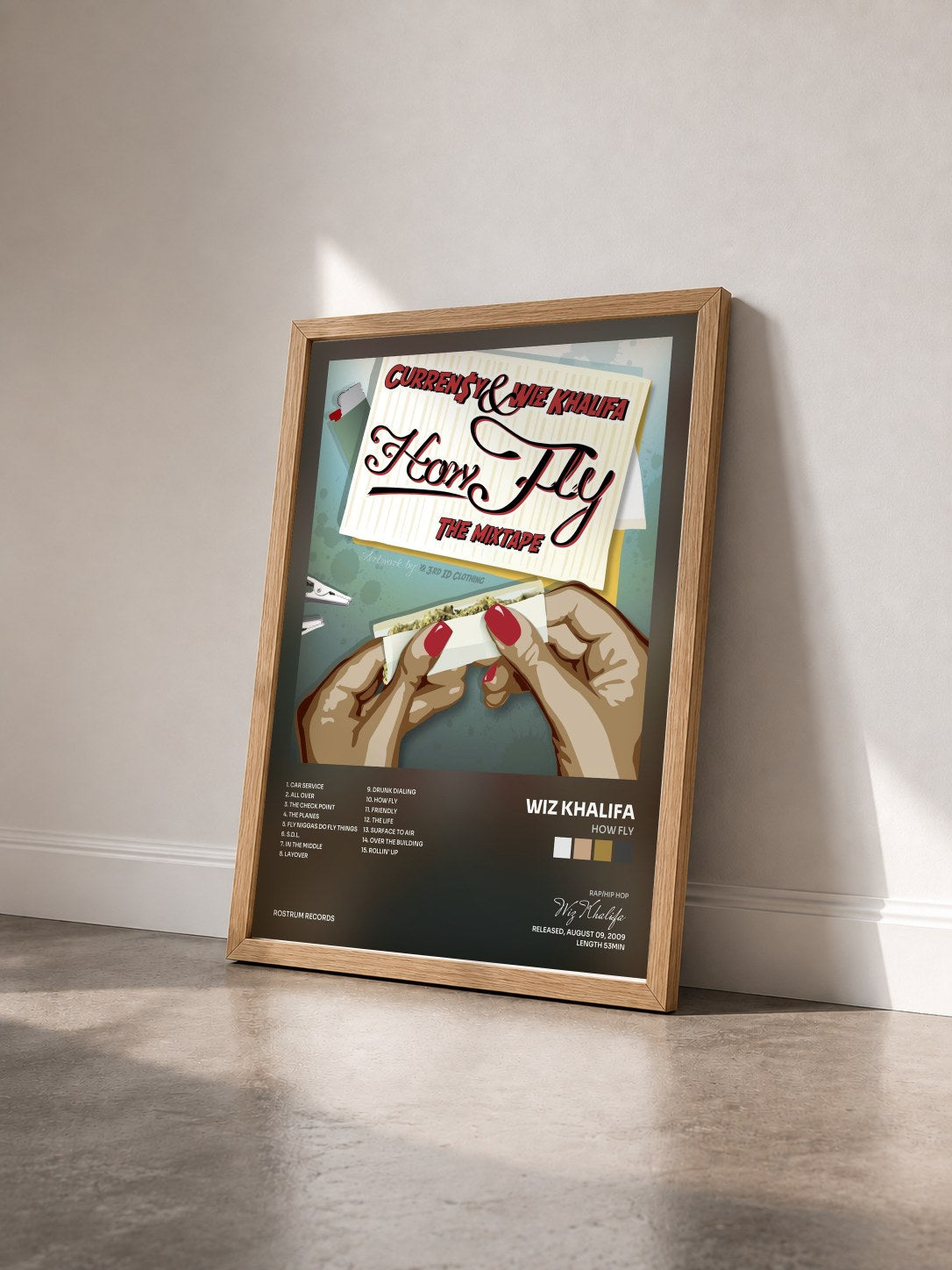 #bois Tableau de l'album How Fly de Wiz Khalifa vu de trois quarts, cadre en bois brut