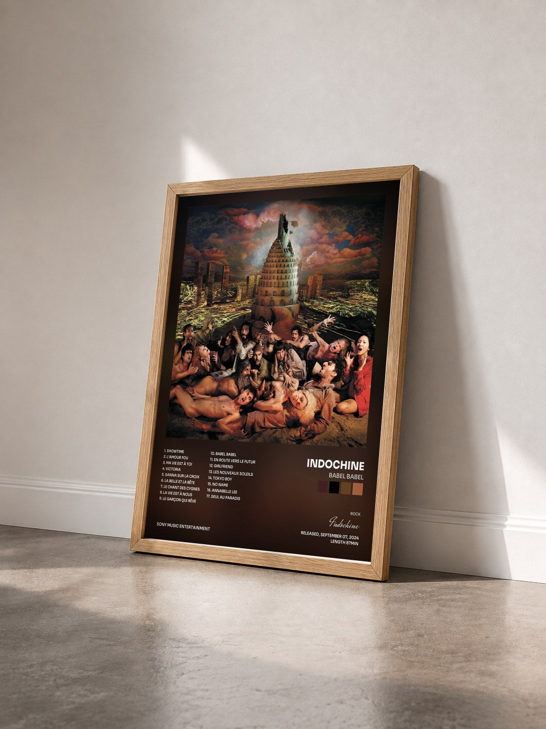 #bois Tableau de l'album Babel Babel de Indochine vu de trois quarts, cadre en bois brut