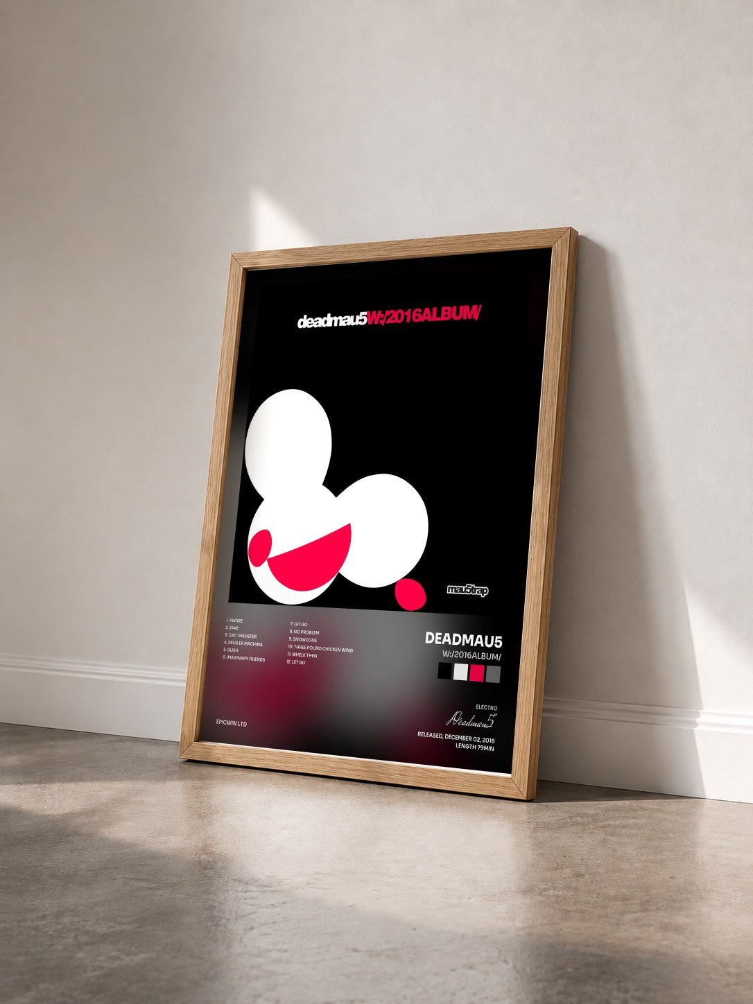 #bois Tableau de l'album W:/2016ALBUM/ de Deadmau5 vu de trois quarts, cadre en bois brut