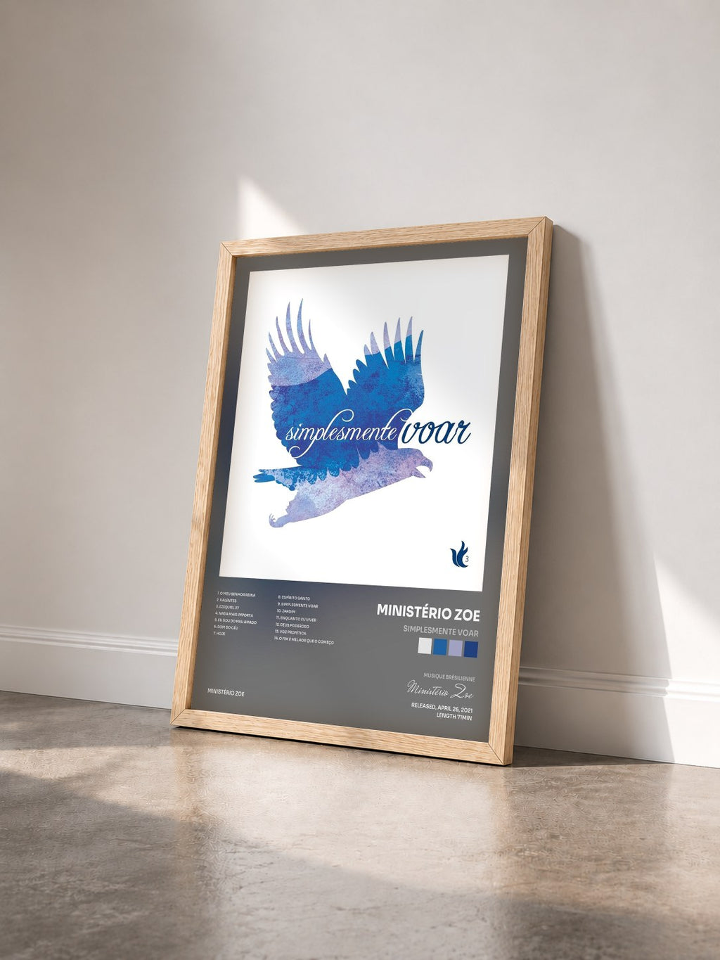 #bois Tableau de l'album Simplesmente Voar de Ministério Zoe vu de trois quarts, cadre en bois brut