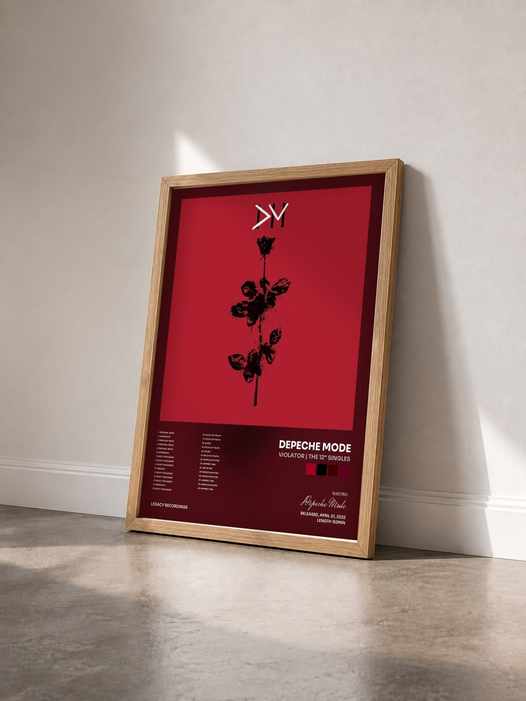 #bois Tableau de l'album Violator | The 12" Singles de Depeche Mode vu de trois quarts, cadre en bois brut
