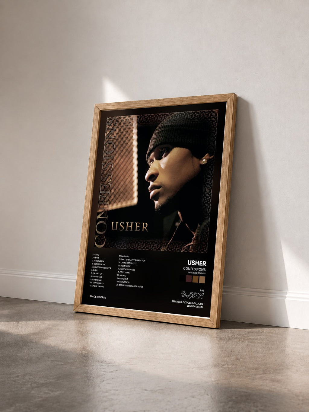 #bois Tableau de l'album Confessions (Expanded Edition) de USHER vu de trois quarts, cadre en bois brut