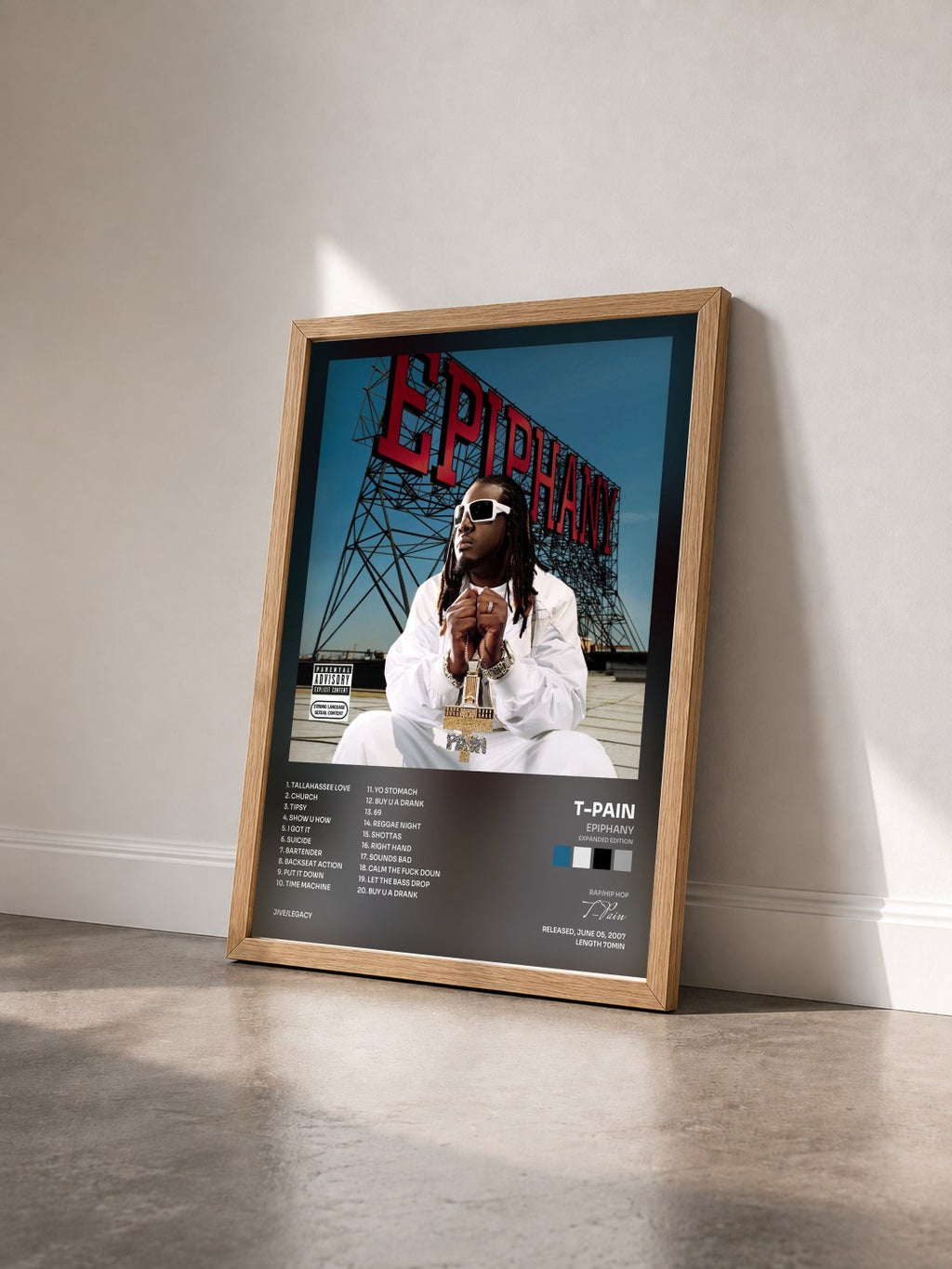 #bois Tableau de l'album Epiphany (Expanded Edition) de T-Pain vu de trois quarts, cadre en bois brut