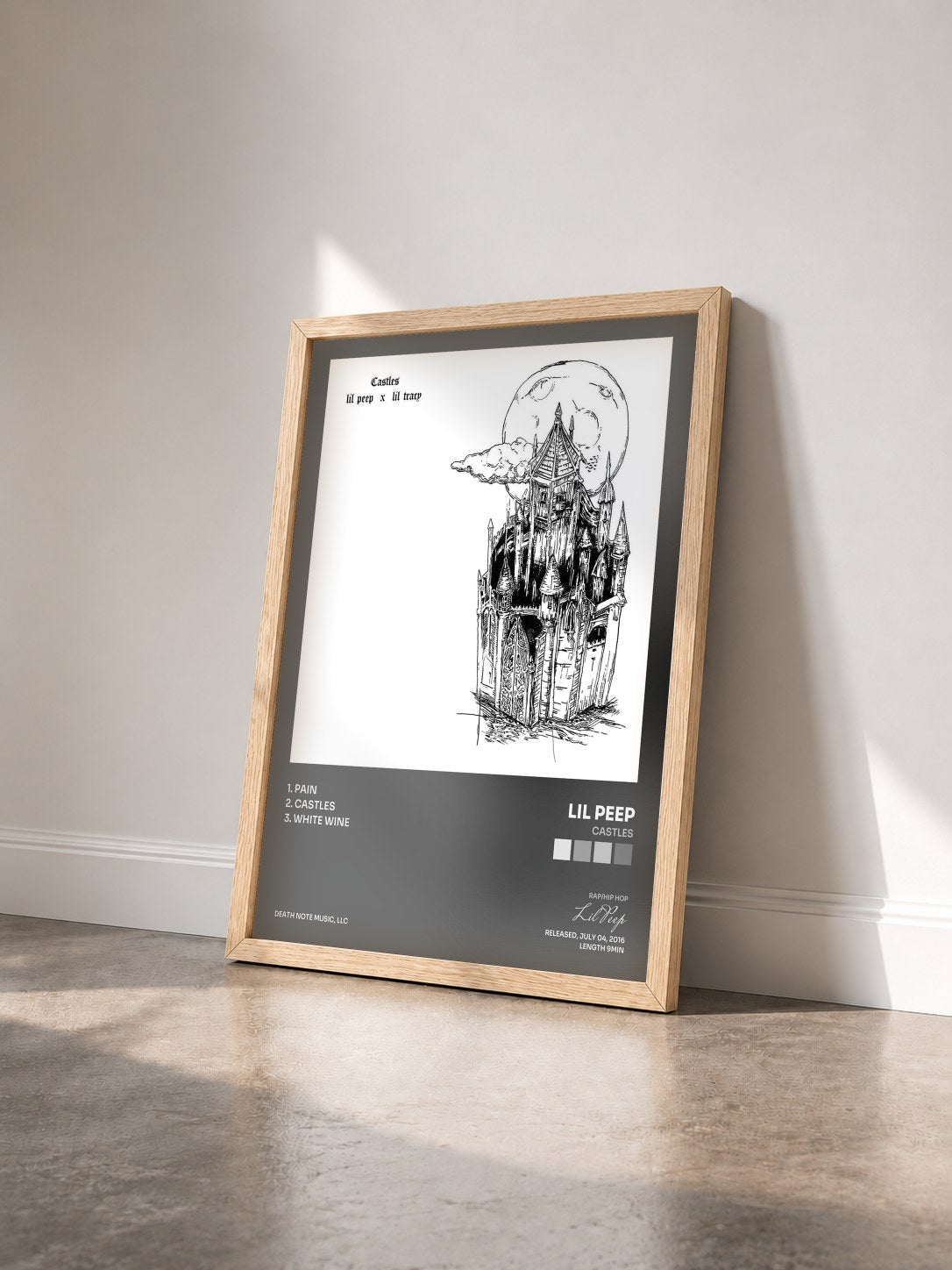 #bois Tableau de l'album castles de Lil Peep vu de trois quarts, cadre en bois brut