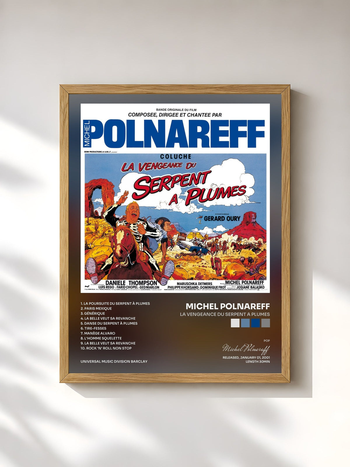 #bois Tableau de l'album La Vengeance Du Serpent A Plumes de Michel Polnareff, cadre en bois brut, imprimé et encadré en France