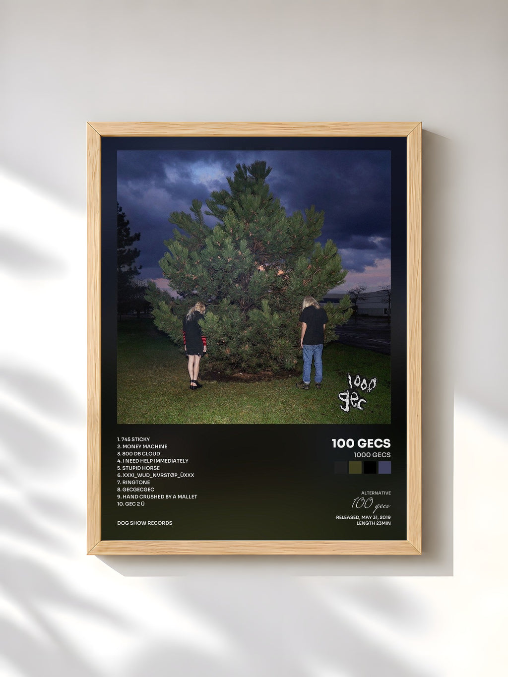 #bois Tableau de l'album 1000 gecs de 100 gecs, cadre en bois brut, imprimé et encadré en France