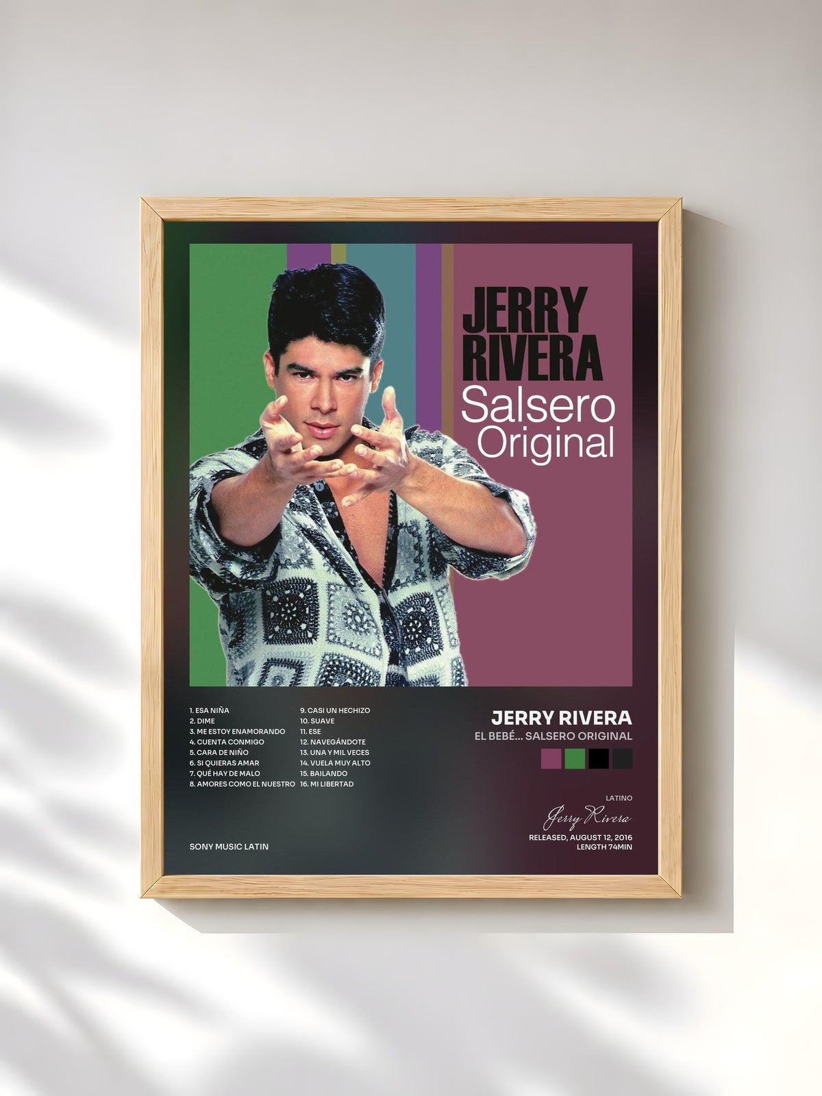 #bois Tableau de l'album El Bebé... Salsero Original de Jerry Rivera, cadre en bois brut, imprimé et encadré en France