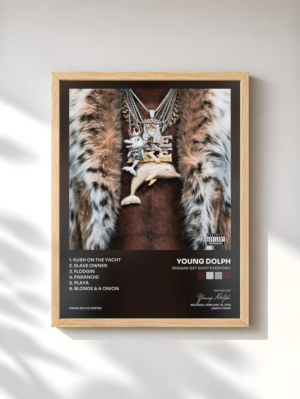 #bois Tableau de l'album Niggas Get Shot Everyday de Young Dolph, cadre en bois brut, imprimé et encadré en France