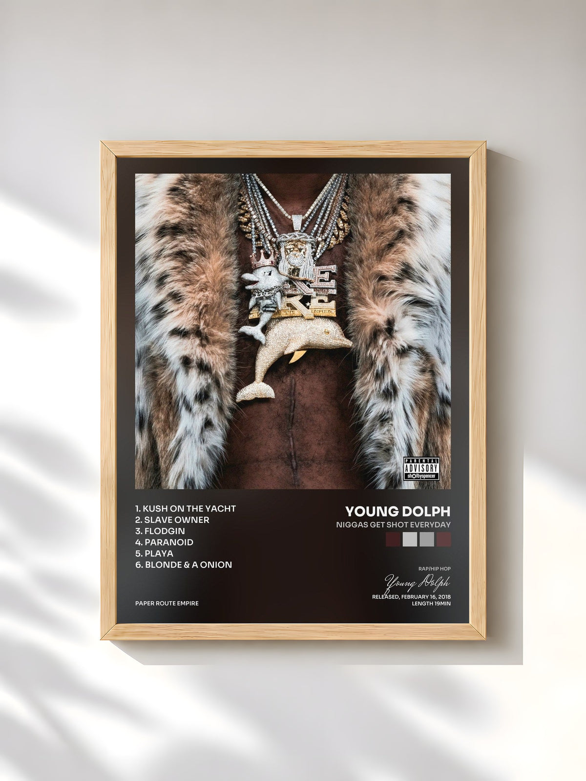 #bois Tableau de l'album Niggas Get Shot Everyday de Young Dolph, cadre en bois brut, imprimé et encadré en France