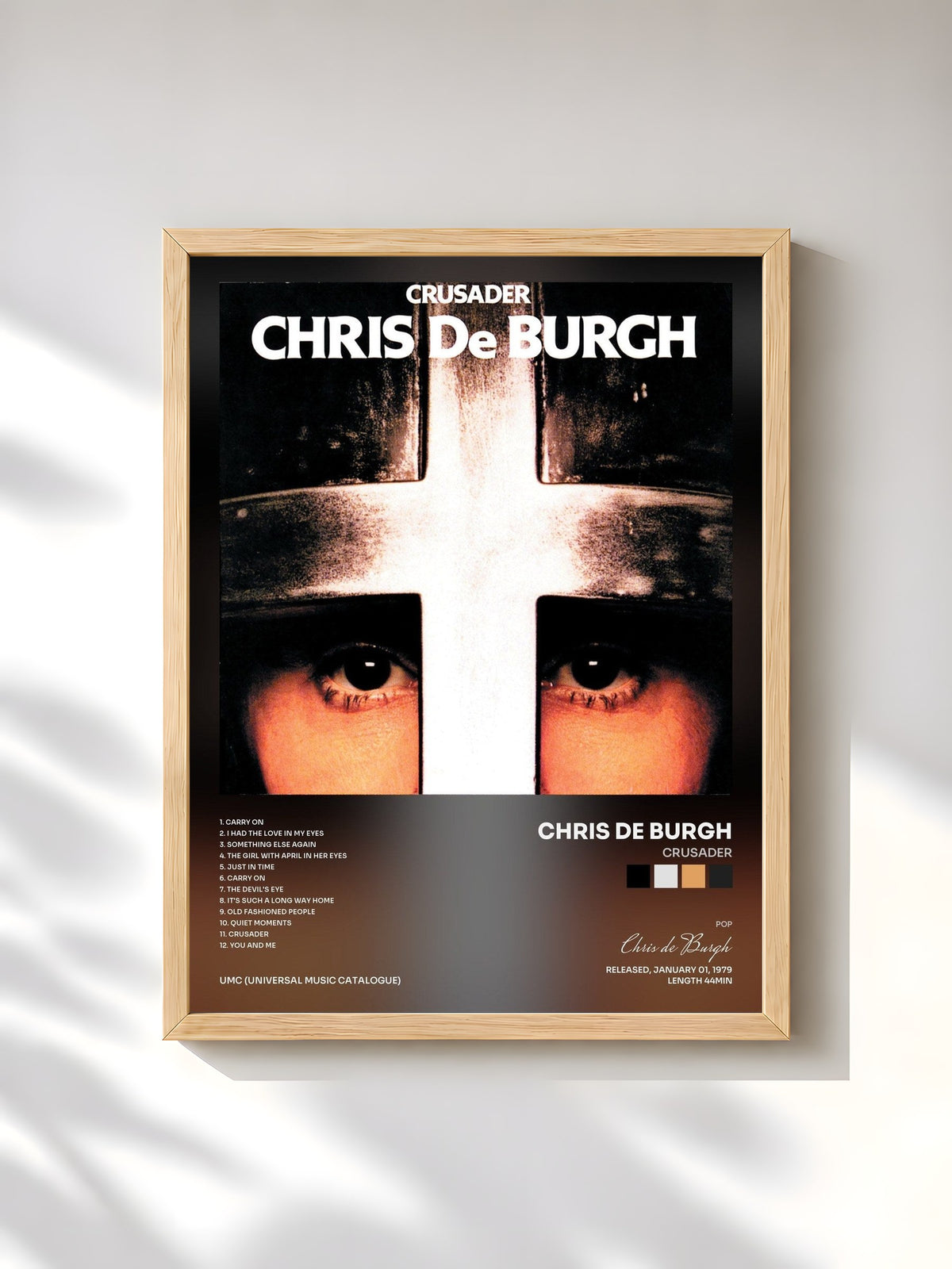 #bois Tableau de l'album Crusader de Chris de Burgh, cadre en bois brut, imprimé et encadré en France